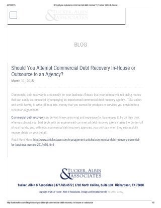 Should You Outsource Commercial Debt Recover? | Tucker Albin & Assoc.