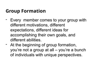 Tuckman's groupwork formation/theory of groups | PPTX