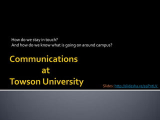 How do we stay in touch?
And how do we know what is going on around campus?
Slides: http://slidesha.re/19PntLV
 