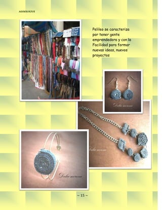 ACCESORIOS




                      Pelileo se caracteriza
                      por tener gente
                      emprendedora y con la
                      Facilidad para formar
                      nuevas ideas, nuevos
                      proyectos




             ~ 15 ~
 