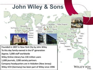 © 2018
John Wiley & Sons
South Korea
Founded in 1807 in New York City by John Wiley
To this day family-owned in the 6th ge...