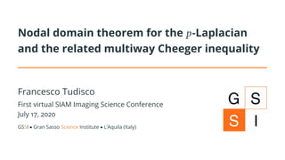 Nodal domain theorem for the p-Laplacian
and the related multiway Cheeger inequality
Francesco Tudisco
First virtual SIAM Imaging Science Conference
July 17, 2020
GSSI • Gran Sasso Science Institute • L’Aquila (Italy)
 