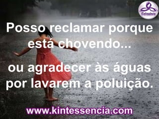 Posso reclamar porque
está chovendo...
ou agradecer às águas
por lavarem a poluição.
 