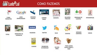 COMO FAZEMOS
E-MAIL
MARKETING
LINKS
PATROCINADOS
GRANDES
PORTAIS
INFOGRÁFICOS
FACEBOOK TWITTER BLOG EVENTOS
FOTOS
DIA DAS
MÃES
SEGMENTOS
DE MERCADO
LANDING
PAGES
BANNERS
SERVIÇOS
CRIATIVOS
FRETE GRÁTIS
SUPER POINTS E
MAIS
RELAÇÕES
PÚBLICAS
E-BOOKS
MARKETING DE
GUERRILHA
VIDEOS
RESENHAS DE
CLIENTES
 