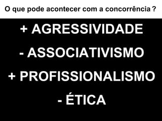 O que pode acontecer com a concorrência   ? + AGRESSIVIDADE - ASSOCIATIVISMO + PROFISSIONALISMO - ÉTICA 