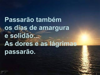 Passarão também
os dias de amargura
e solidão...
As dores e as lágrimas
passarão.
 