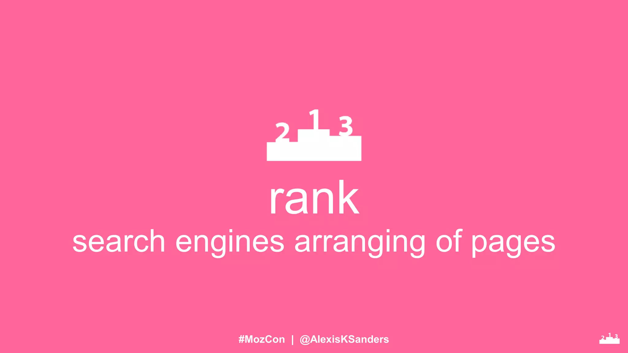 #MozCon | @AlexisKSanders
search engines arranging of pages
rank
 
