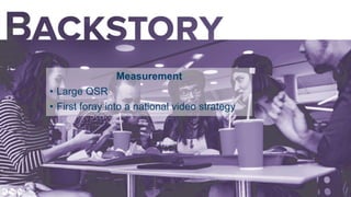 11
Measurement
• Large QSR
• First foray into a national video strategy
11
 