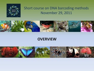 Short course on DNA barcoding methods
          November 29, 2011




       OVERVIEW
 