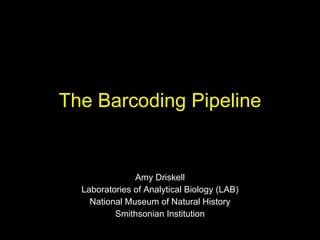 The Barcoding Pipeline Amy Driskell Laboratories of Analytical Biology (LAB) National Museum of Natural History Smithsonian Institution 