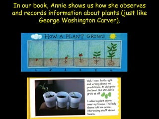 In our book, Annie shows us how she observes
and records information about plants (just like
         George Washington Carver).
 