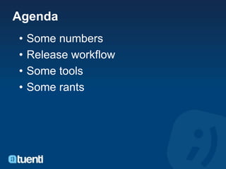 Agenda
•   Some numbers
•   Release workflow
•   Some tools
•   Some rants
 