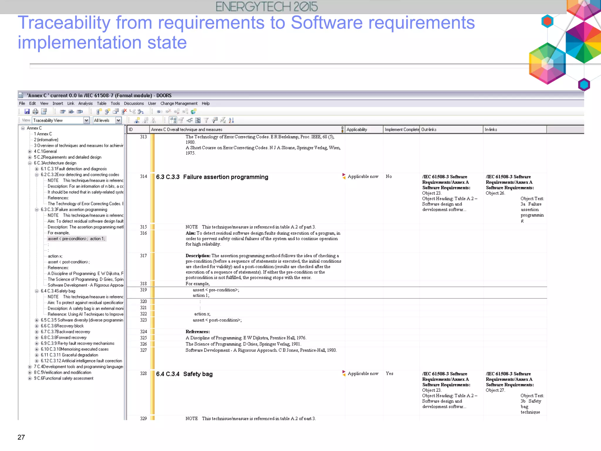 Traceability from requirements to Software requirements
implementation state
27
 