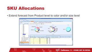 SKU Allocations
• Extend forecast from Product level to color and/or size level
 