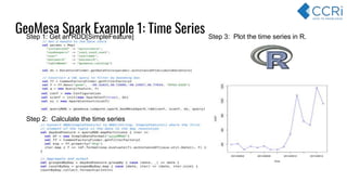 GeoMesa Spark Example 1: Time SeriesStep 1: Get an RDD[SimpleFeature]
Step 2: Calculate the time series
Step 3: Plot the t...