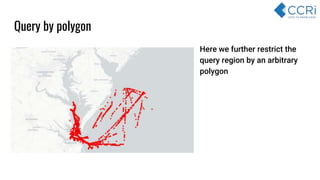 Query by polygon
Here we further restrict the
query region by an arbitrary
polygon
 
