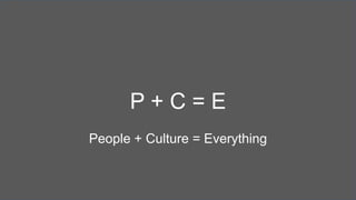 People + Culture = Everything
P + C = E
 