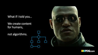 What if I told you…
We create content
for humans,
not algorithms.
 