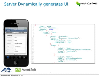 Server Dynamically generates UI   SenchaCon 2011




   2011 Pegasystems Inc.   24


Wednesday, November 2, 11
 