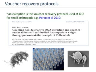 Voucher recovery protocols an exception is the voucher recovery protocol used at BIO for small arthropods e.g.  Porco et al 2010 : 