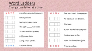 Word Ladders
Change one letter at a time
 