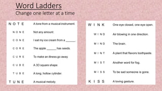 Word Ladders
Change one letter at a time
 