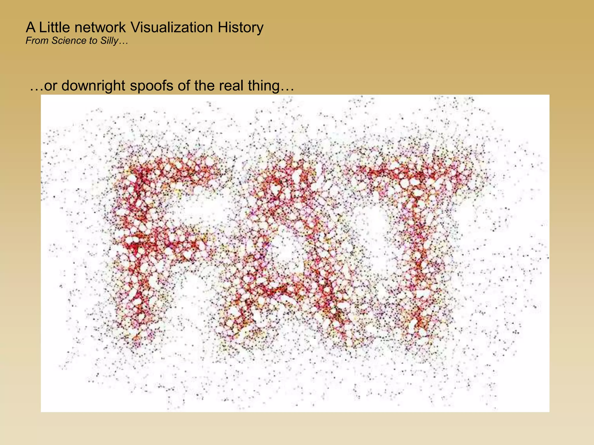 A Little network Visualization History
From Science to Silly…
…or downright spoofs of the real thing…
 