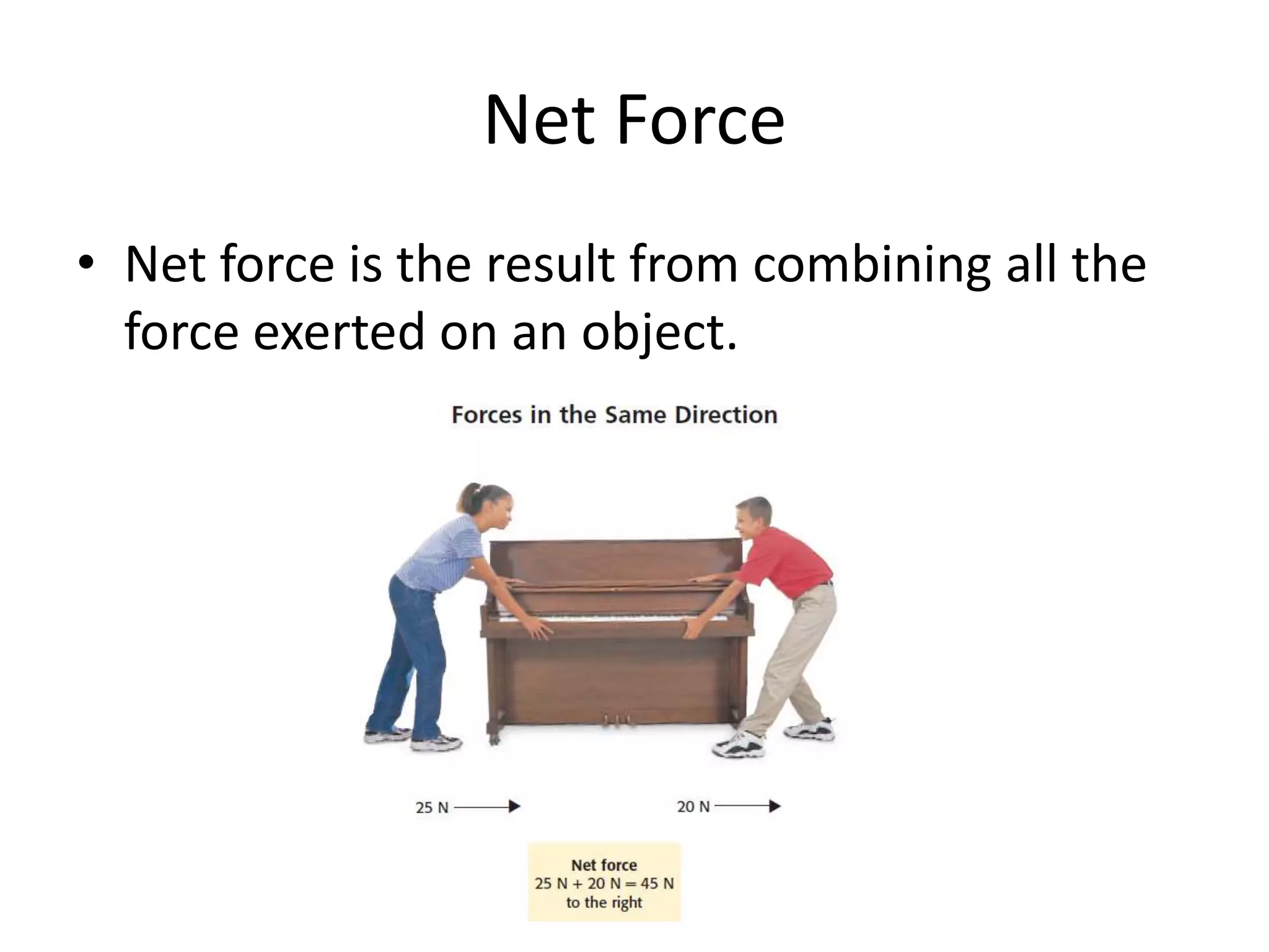 Net ForceNet force is the result from combining all the force exerted on an object.