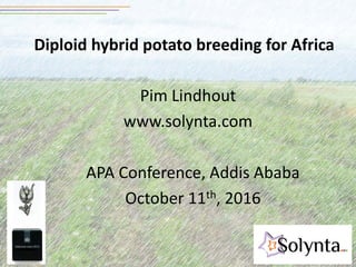Diploid hybrid potato breeding for Africa
APA Conference, Addis Ababa
October 11th, 2016
Pim Lindhout
www.solynta.com
 