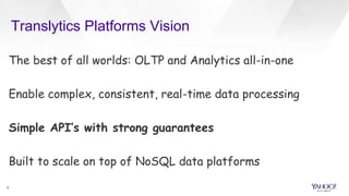 Translytics Platforms Vision
5
The best of all worlds: OLTP and Analytics all-in-one
Enable complex, consistent, real-time...