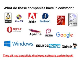 What do these companies have in common?
They all had a publicly disclosed software update hack!
 