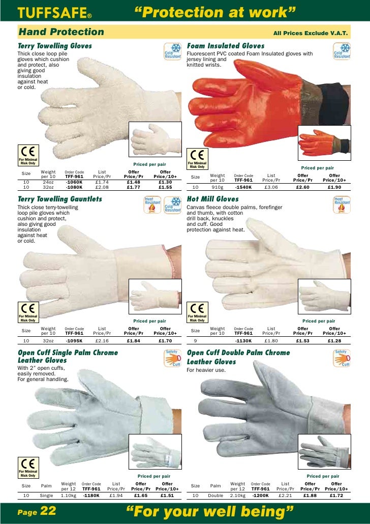 Pack Of 5 Tuffsafe 32Oz Terry Towelling K//W Gloves Size 10
