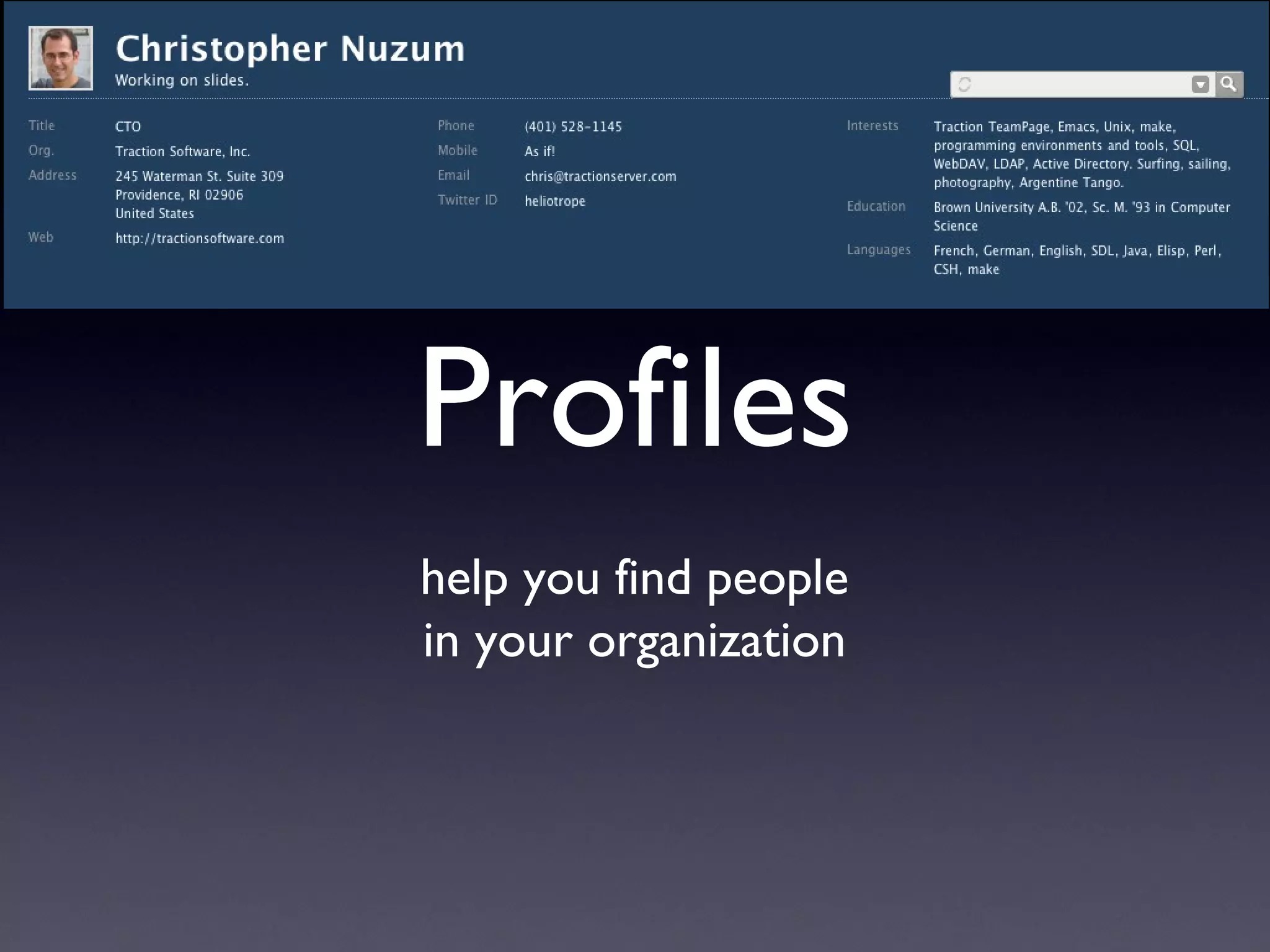 Profiles help you find people in your organization 