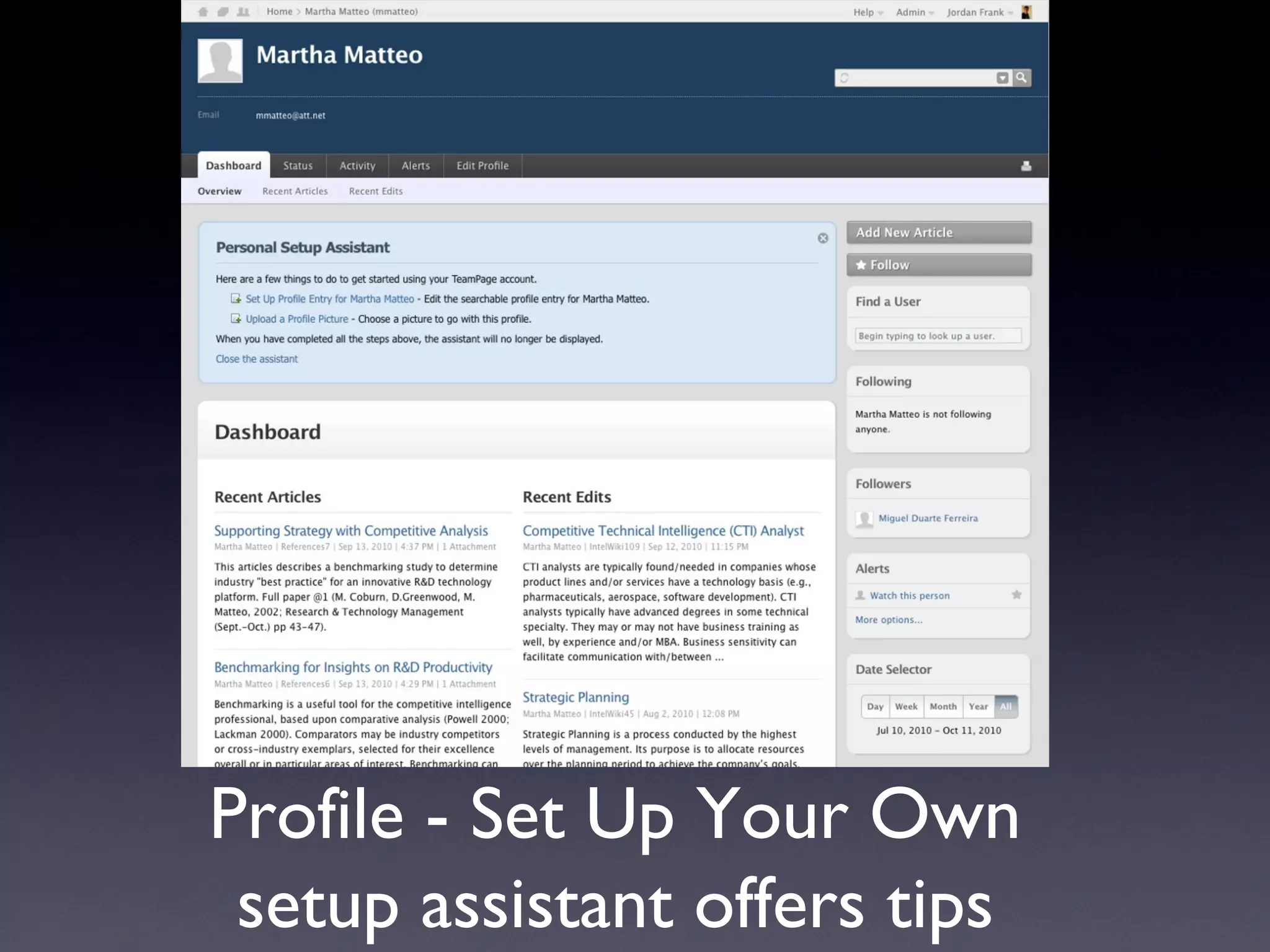 Profile - Set Up Your Own setup assistant offers tips 