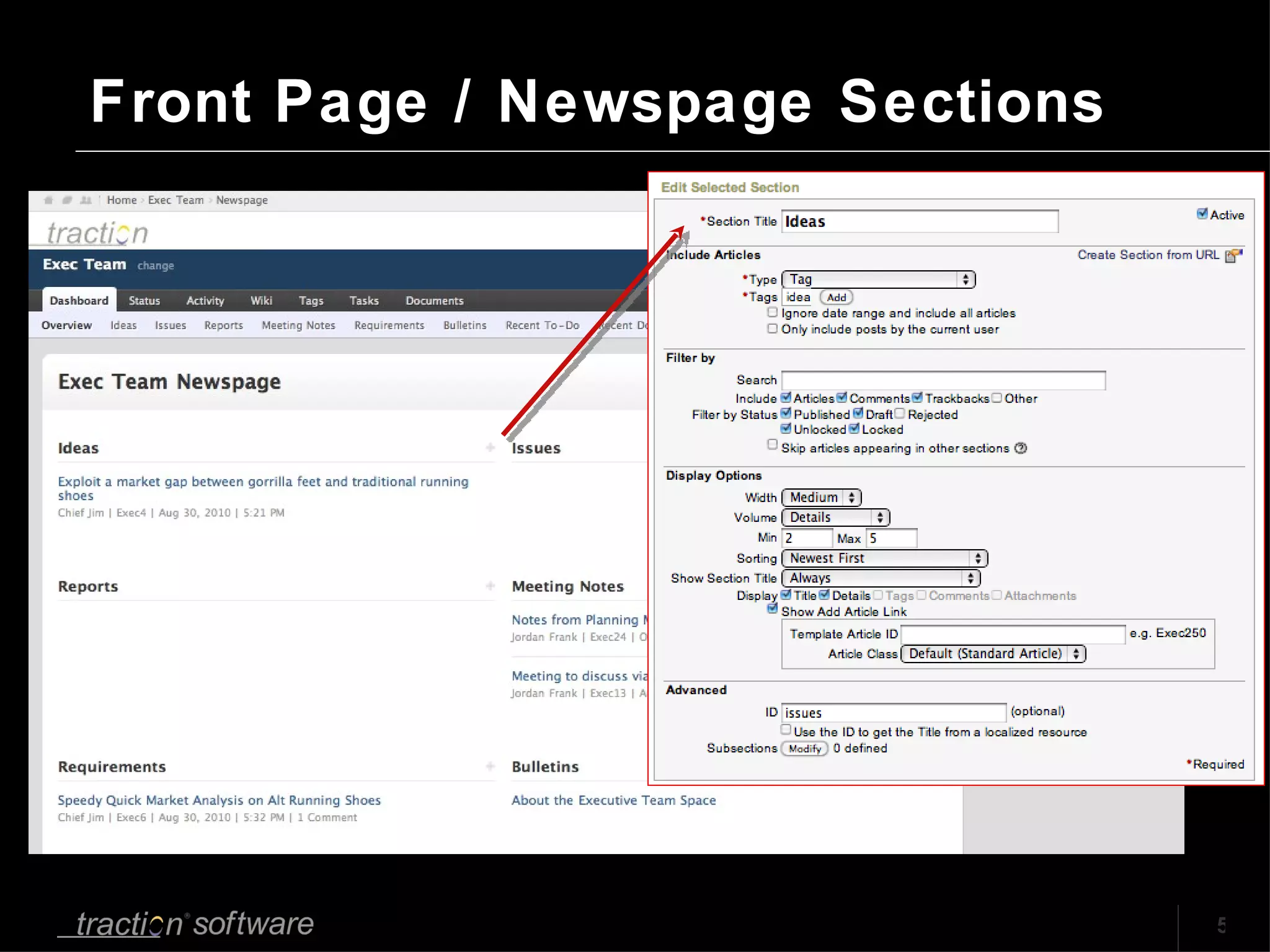 Front Page / Newspage Sections 