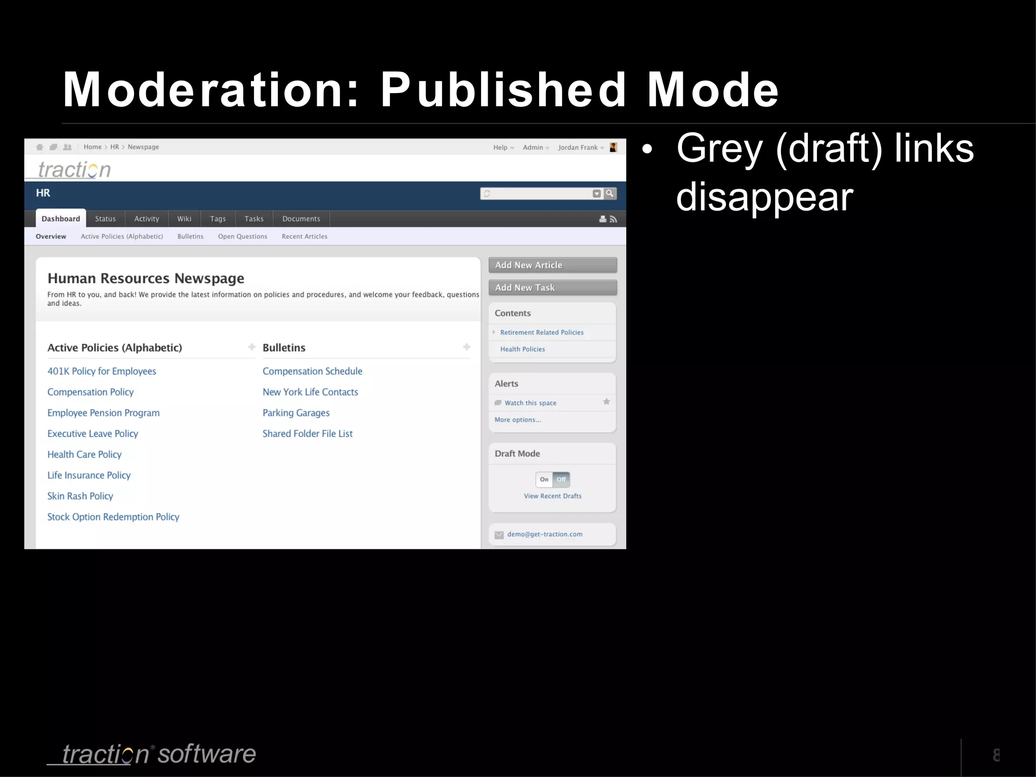 Moderation: Published Mode Grey (draft) links disappear 