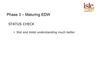 Phase 3 – Maturing EDW

STATUS CHECK

   > Slot and Hotel understanding much better
 