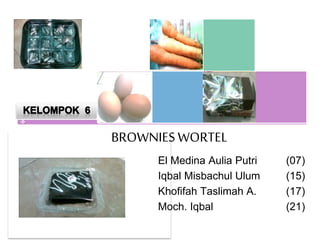 COMPANY NAME
BROWNIESWORTEL
El Medina Aulia Putri (07)
Iqbal Misbachul Ulum (15)
Khofifah Taslimah A. (17)
Moch. Iqbal (21)
 
