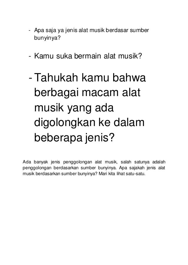 Jenis Alat Musik Berdasarkan Sumber Bunyi
