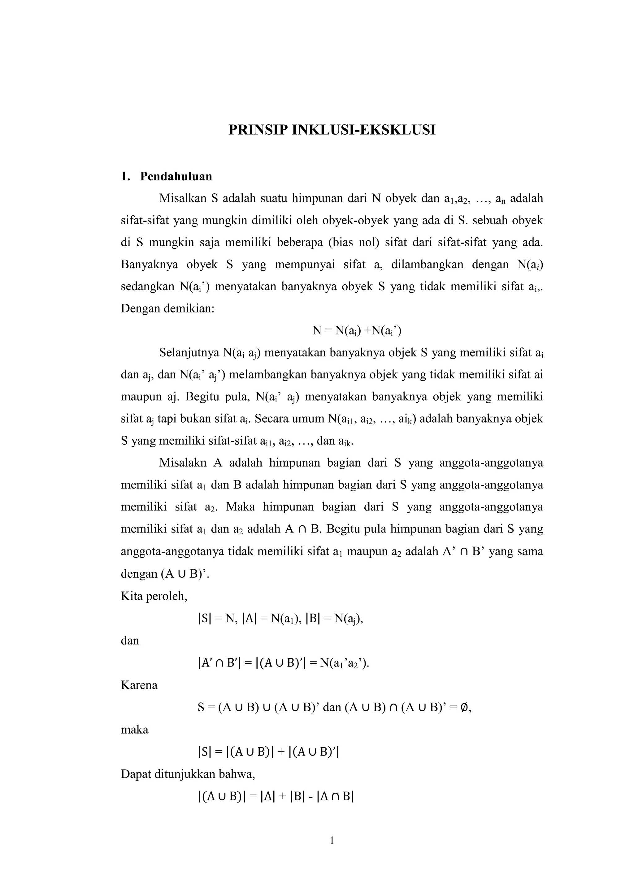 Volume Inklusi Prinsip Inklusi Eksklusi | PDF