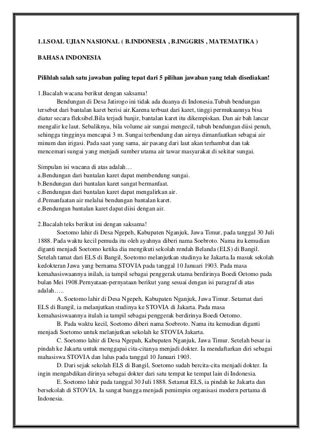 Soal Ujian Nasional B Indonesia B Inggris Matematika