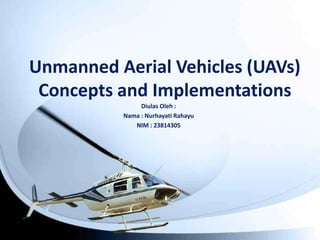 Diulas Oleh :
Nama : Nurhayati Rahayu
NIM : 23814305
Unmanned Aerial Vehicles (UAVs)
Concepts and Implementations
 