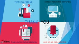 THAT’S ALL FROM ME I HOPE MY PRESENTATION IS SATISFYING
THANK YOU FOR YOUR CONSIDERATION GOOD BYE AND HAVE A GOOD TIME !
THANK YOU