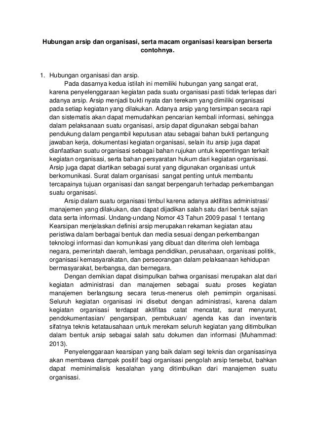 Artikel Hubungan Arsip Dan Organisasi Serta Macam Organisasi Kearsi