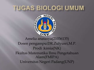 Amelia anatasya(21036135)
Dosen pengampu:DR.Zulyusri,M.P.
Prodi :kimia(NK)
Fkultas Matematika Ilmu Pengetahuan
Alam(FMIPA)
Universitas Negeri Padang(UNP)
 