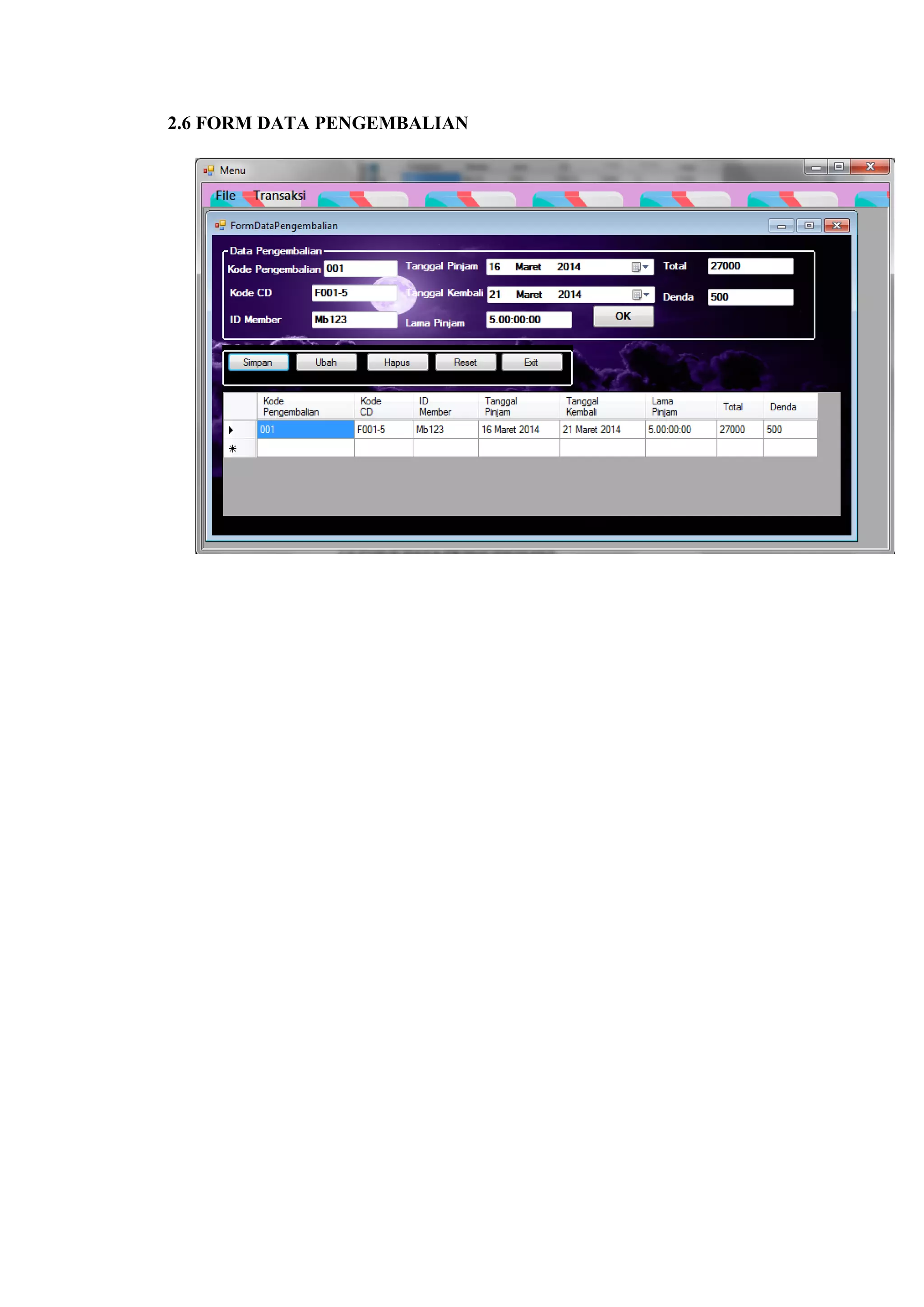 2.6 FORM DATA PENGEMBALIAN 
