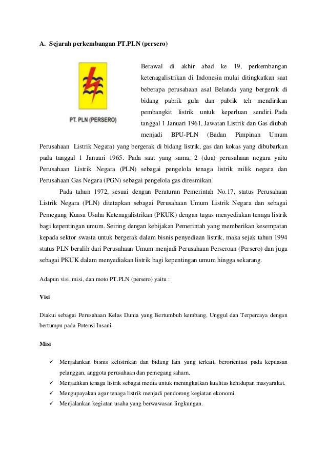 LAPORAN HUBUNGAN ANTARA KANTOR PUSAT DAN CABANG PT PLN  