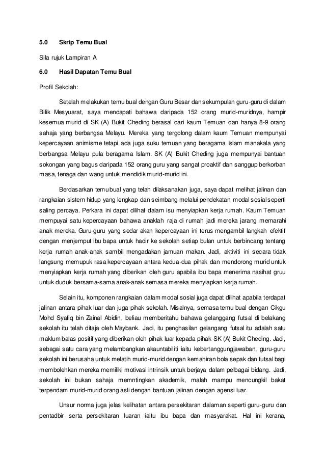 Laporan Temu Bual ke SK (A) Bukit Cheding