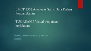 LMCP 1352 Asas-asas Sains Data Dalam
Pengangkutan
TUGASAN 6 Visual penjanaan
perjalanan
SITI KHOLIJAH BINTI AWANG @ ZAKARIA
A161279
 