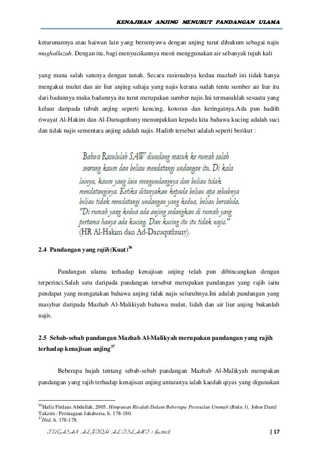 Tugasan Fiqh Islami Kenajisan Anjing Mengikut Pandangan Ulama